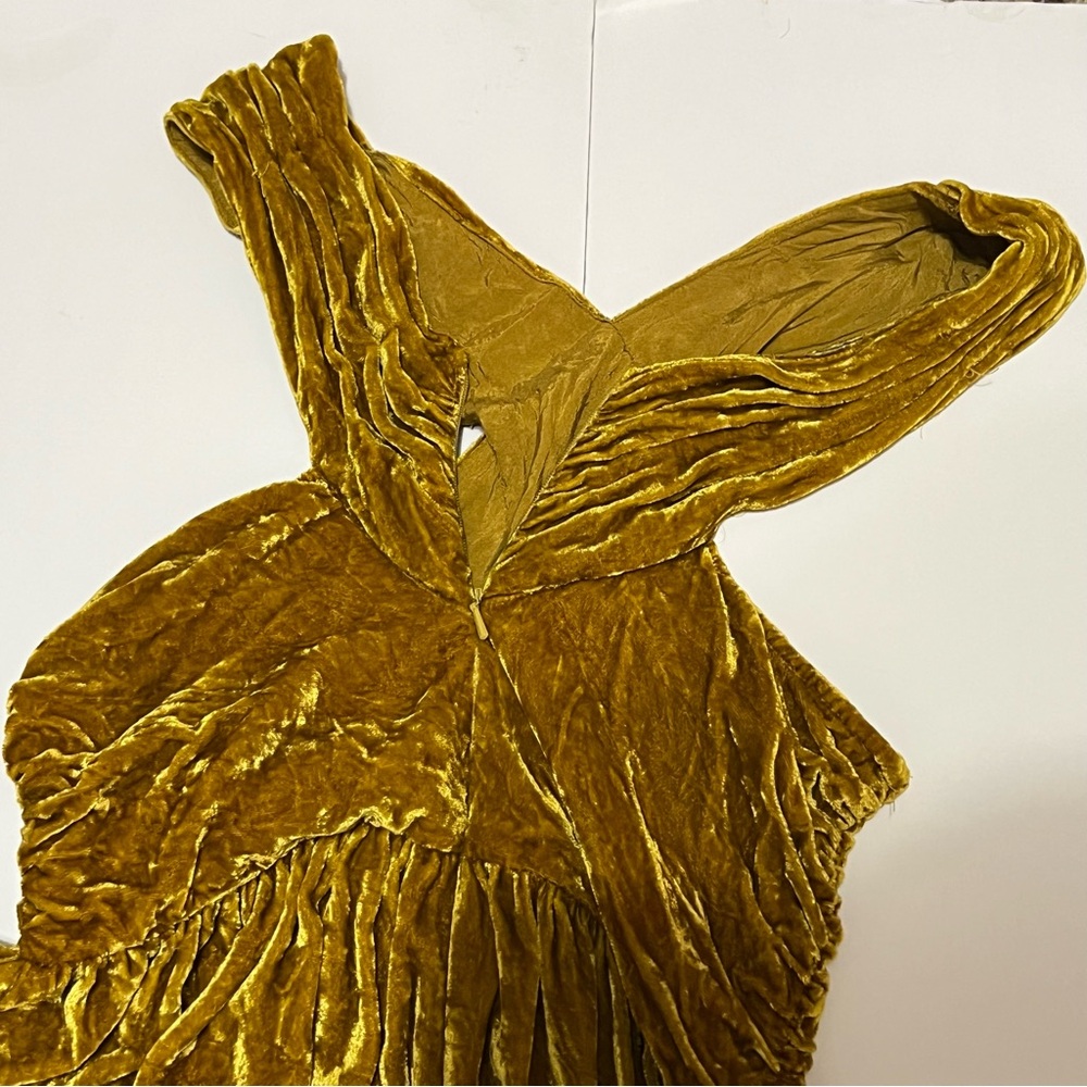 Topshop Mustard Crushed Velvet Mini Dress Size 6 - Picture 8 of 10